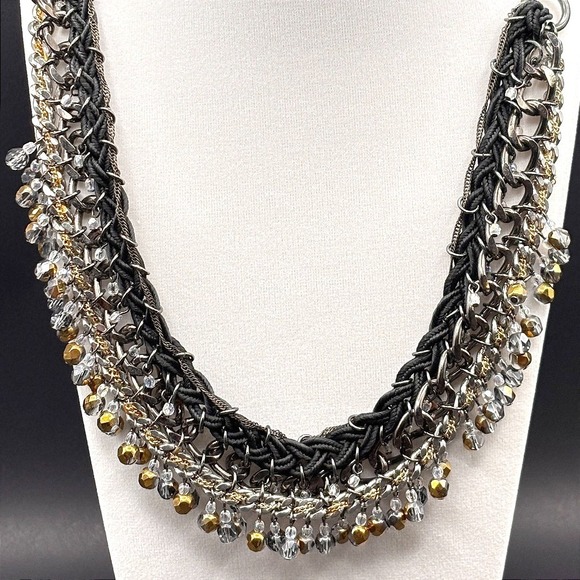 The Unbranded Brand Jewelry - Vintage Y2K Black Cord Chain Dangle Beaded Statement Necklace Mixed Metal Boho